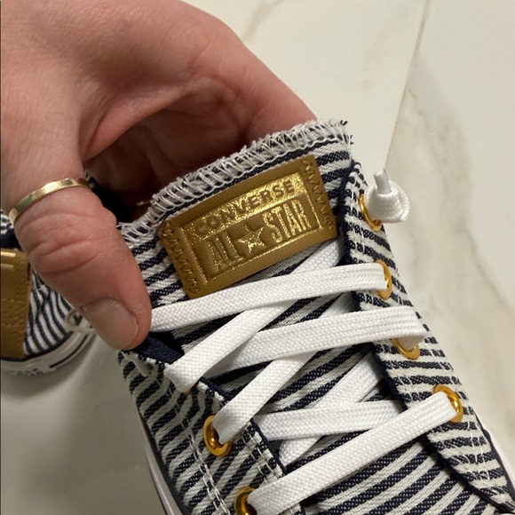 Converse womans Black and White Striped Sneakers with Tan Accents - Picture 9 of 9